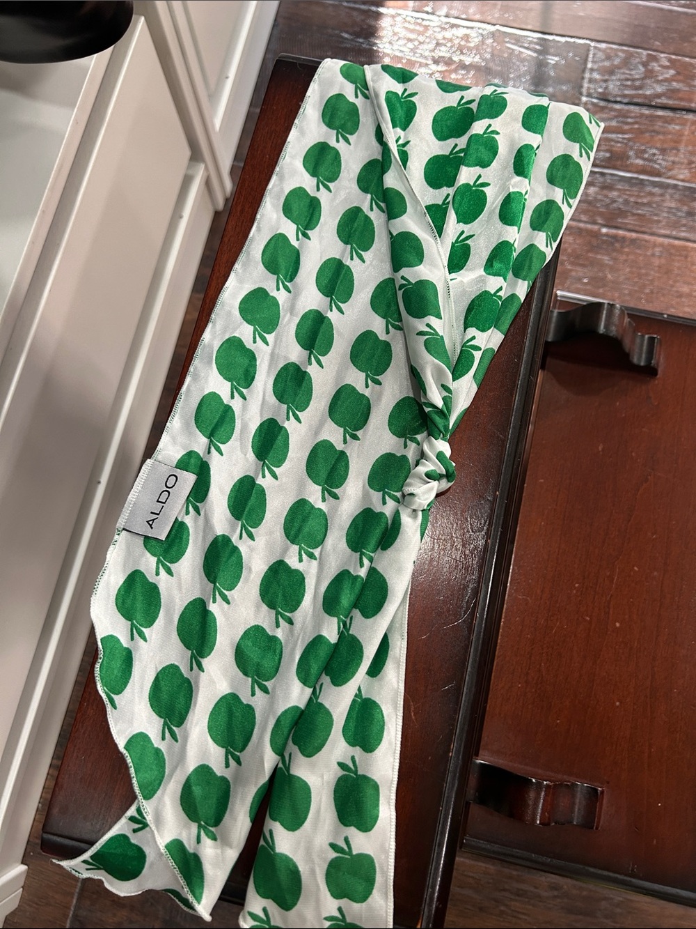 Aldo White Scarf with Green Apple Motif